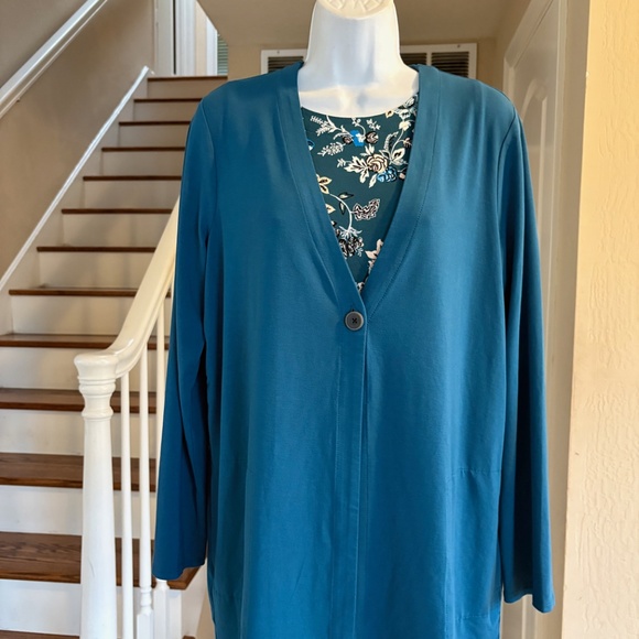 J Jill Wearable Collection 2 Pc Floral Tank Top & Long Cardigan Stretch M - Picture 3 of 5